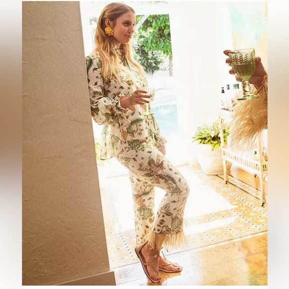 NWT ANTONIO MELANI x The Nat Note Larkin Paisley Feathered Cropped Linen Pants - Picture 7 of 14